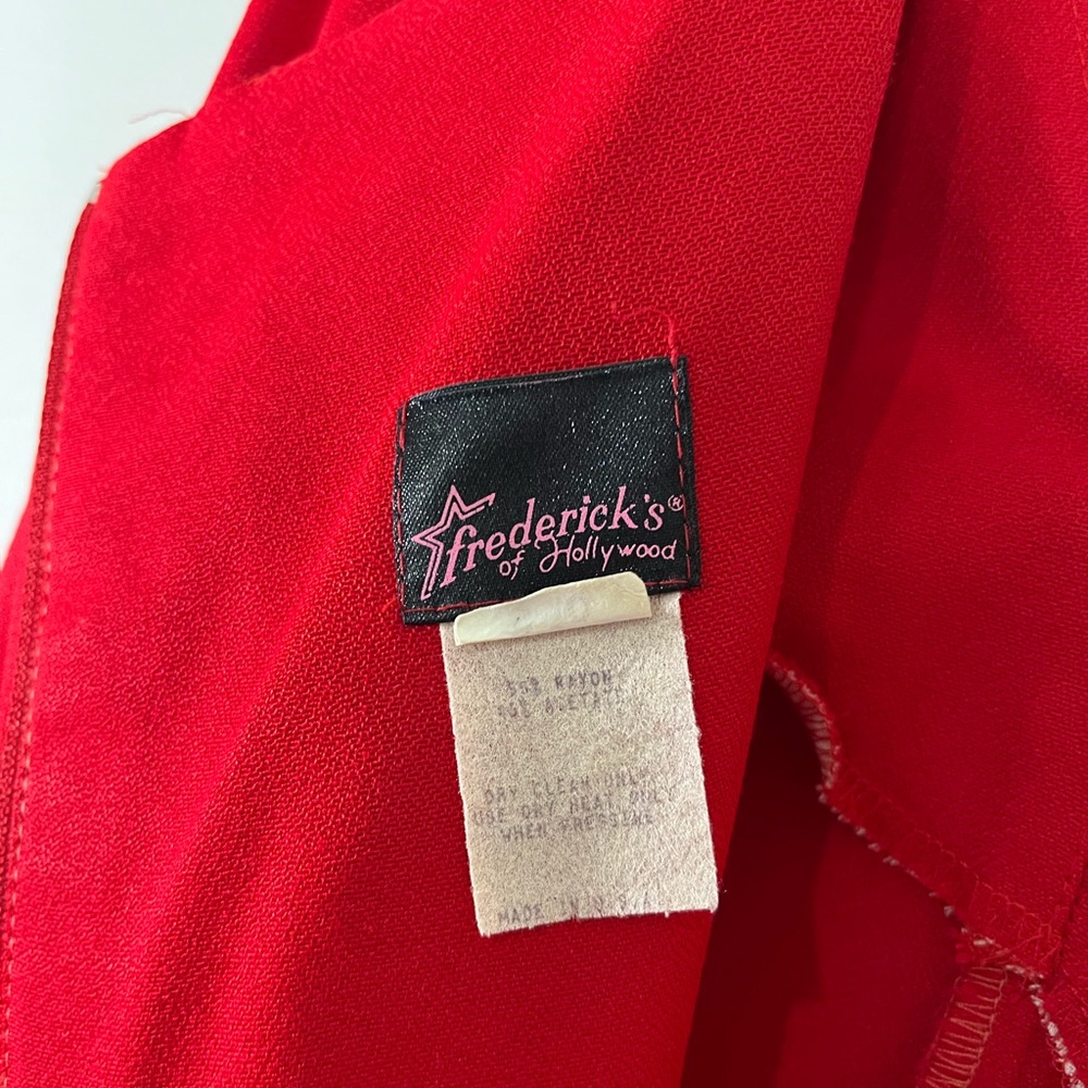 Vintage Fredericks of Hollywood Red Long Sleeve Mini Dress with Tie Back 9-10 - Picture 4 of 6